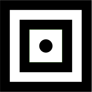 Two concentric squares with a filled circle in the middle